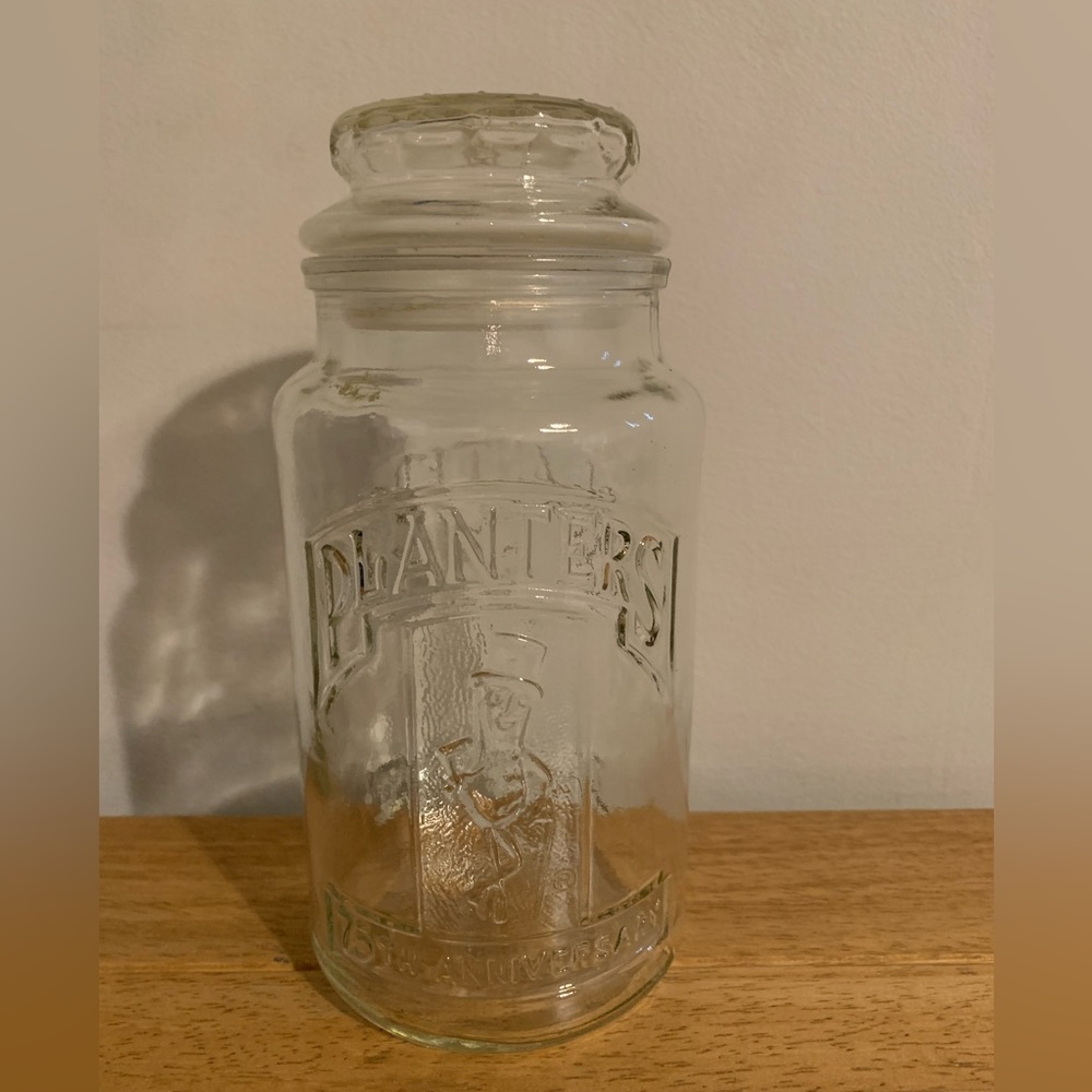 PLANTERS MR PEANUT VINTAGE 1981 COLLECTIBLE 75TH ANNIVERSARY GLASS JAR